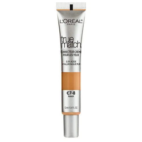 Vista 2 de L’Oréal Paris True Match Crema de Ojos en un Corrector, 0.5% de ácido hialurónico, Oscuro C7-8, 0.4 fl. oz.