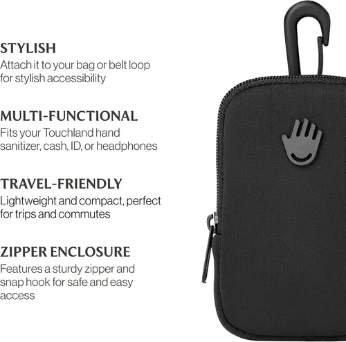 Vista 5 de Touchette Zippered Pouch with Snap Hook – Attachable Bag Accessory Compatible with 1 FL OZ Touchland Hand Sanitizer