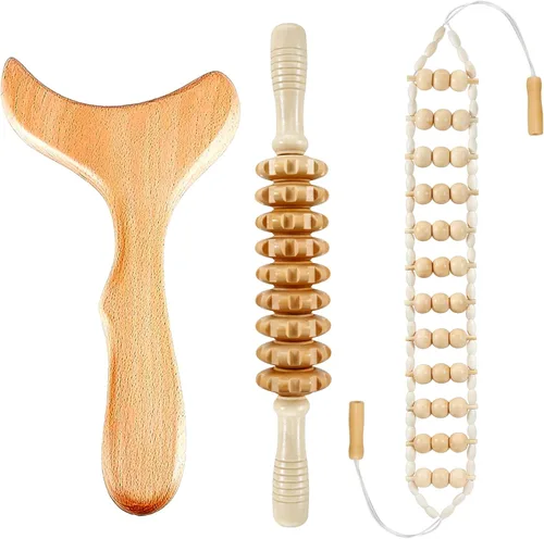 Vista 9 de Herramientas de masaje de terapia de madera 6 en 1 masajeador de drenaje linfático kit de maderoterapia, masajeador de madera herramientas