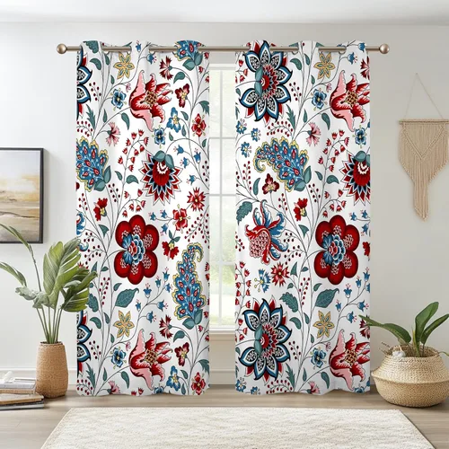 Vista 18 de Renaiss Pink Cherry Patels - Cortinas opacas con aislamiento térmico de flores de cerezo japonés, cortinas de ventana de dormitorio con estampado