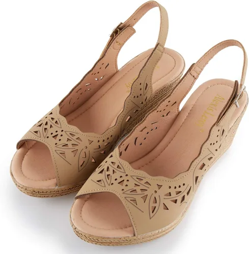 Vista 6 de Alexis Leroy tacón de cuña recortado Vamp Peep Toe Slingback sandalias de mujer
