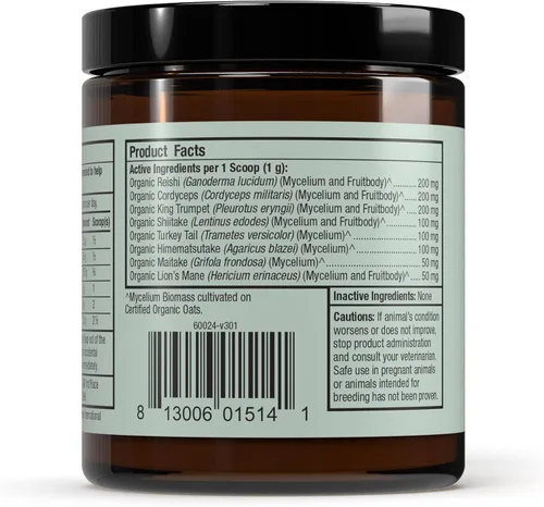 Vista 2 de Dr. Mercola Bark & Whiskers Mezcla orgánica de hongos fermentados – Suplemento para gatos y perros – Apoya la salud digestiva e inmunológica – Libre