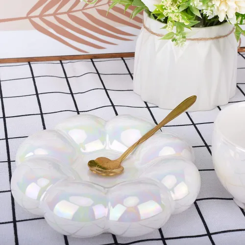 Vista 6 de Taza de café de flores, juego de taza de café y platillo de cerámica con nube, bonita taza con cuchara de flores, taza de té Kawaii con plato