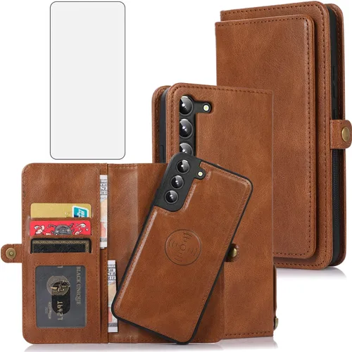 Vista 9 de Asuwish Funda de teléfono para Samsung Galaxy S22 Plus S22+ 5G Wallet Funda desmontable con protector de pantalla de vidrio templado y soporte