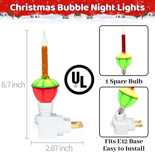 Vista 3 de Luces nocturnas de burbujas de Navidad enchufables a la pared, 1 luz nocturna de Navidad de burbujas multicolor + 1 bombilla de repuesto