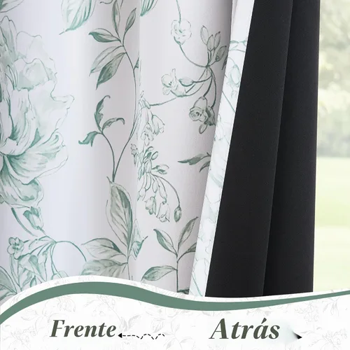 Vista 6 de Beauoop Cortinas Florales 100% Opacas de 96 Pulgadas de Largo, 2 Paneles para Dormitorio, Sala de Estar, Verde Blanco Estilo Granja