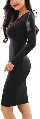 Vista 2 de YMING Womens Criss Cross Bodycon Dress Sexy Solid Color Club Dresses Long Sleeve Party Midi Dress