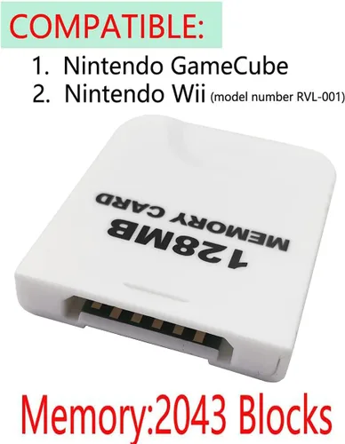 Vista 2 de Aisicondan - Tarjeta de memoria de alta velocidad de 128 MB 2043 bloques compatible con Nintendo Gamecube y Wii Console Kits de accesorios - Blanco