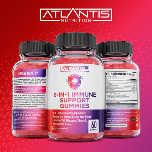 Vista 5 de Atlantis Nutrition Gomitas de apoyo inmunológico 8 en 1 con saúco Suplemento inmunológico con saúco, quercetina, zinc, vitamina C - Potenciadores
