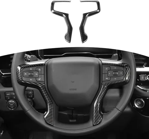 Vista 9 de RT-TCZ Para Silverado - Panel de volante para Chevy Tahoe 2021 Up Suburban 2020 Up Silverado 2019 Up Negro grano de madera accesorios interiores 2