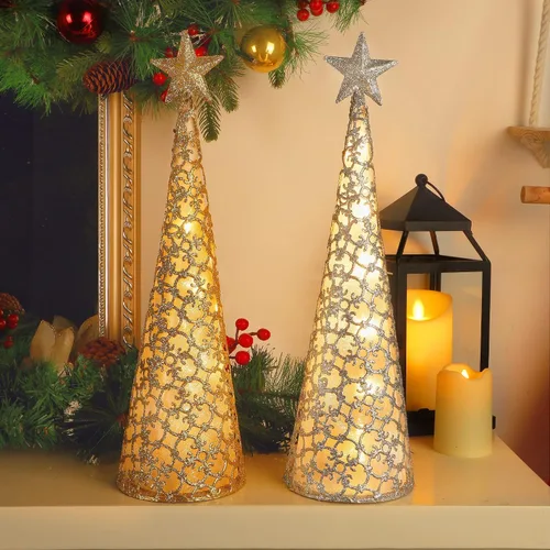 Vista 4 de Juegoal Decoración de mesa de Navidad iluminada con estrella y 10 luces LED, funciona con pilas, adorno de escritorio para interiores, Navidad