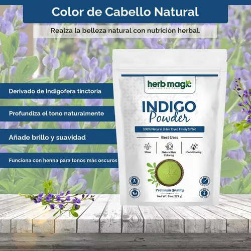Vista 2 de Herb Magic Indigo - Polvo para cabello, tinte negro natural, Indigofera, 8