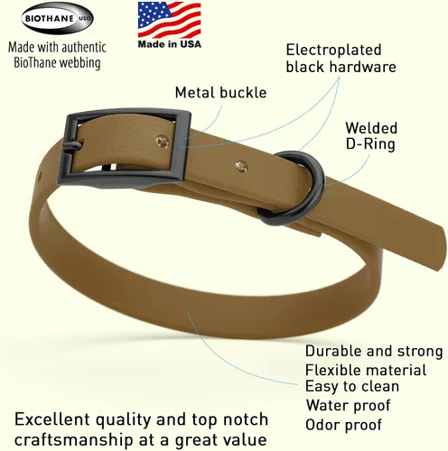 Vista 128 de Dogline Biothane - Collar impermeable para perro con hebilla de liberación rápida, resistente cincha de nailon recubierta con resistente y a prueba