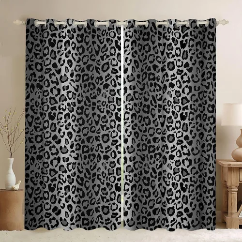 Vista 8 de Feelyou Cortinas opacas con estampado de leopardo de 30% a 50%, cortinas de oscurecimiento con estampado de guepardo para dormitorio, para niños