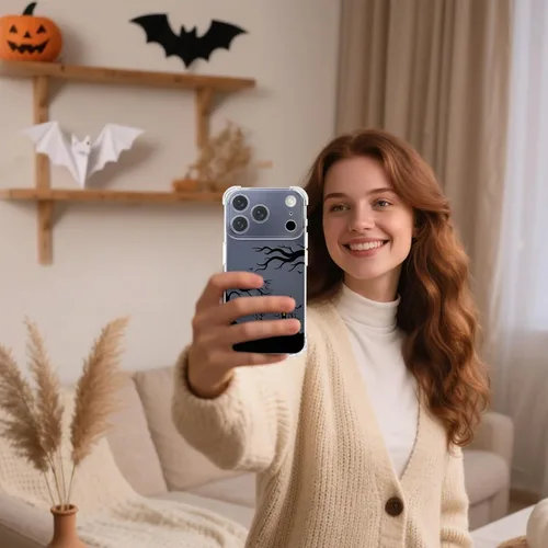 Vista 7 de Funda transparente para iPhone 17 Pro Max, diseño de calabaza negra Funda protectora suave para iPhone 17 Pro Max Halloween Pumpkin