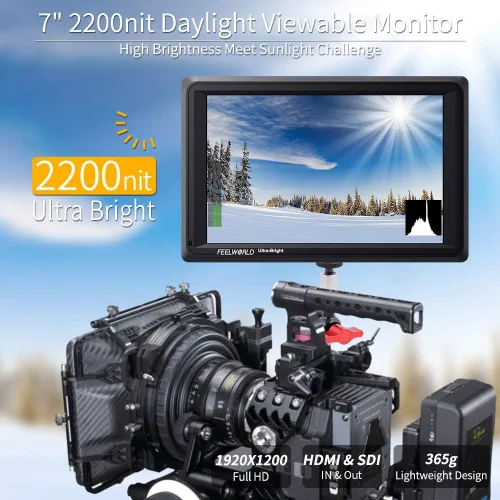 Vista 2 de FEELWORLD FW279S 7 pulgadas ultra brillante 2200nit cámara DSLR Monitor de campo luz diurna visible alto brillo Full HD 1920x1200 3G SDI 4K HDMI
