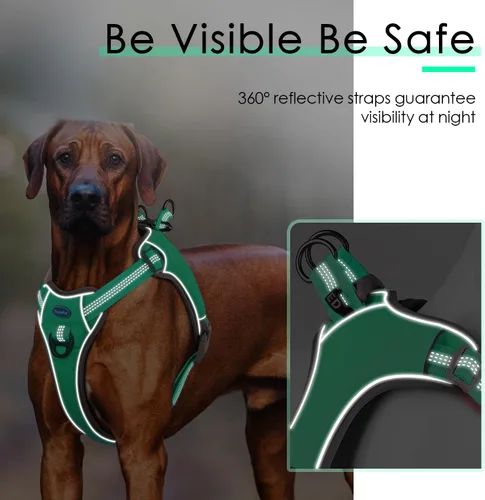 Vista 6 de ThinkPet Arnés sin tirones, a prueba de escape, chaleco reflectante para perro, ajustable, transpirable, arnés halter con clip trasero/frontal