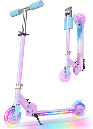 Vista 9 de BELEEV V1 Patinetas para niños, patineta plegable de 2 ruedas para niños y niñas, 3 alturas ajustables, ruedas iluminadas, patineta ligera