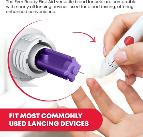 Vista 5 de Ever Ready First Aid Lancetas estériles con tapa giratoria de 1.06 oz, color morado, 150
