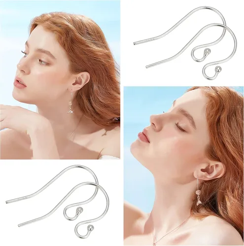 Vista 5 de Beebeecraft 10 pares de ganchos de plata de ley 925 con forma de bola de pez, extremos de bola francesa, alambres de oreja para aretes colgantes