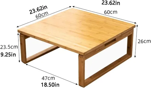 Vista 3 de Mesa baja plegable multifunción de bambú estilo japonés, mesa de té cuadrada con patas plegables, mesa de comedor pequeña plegable para el hogar