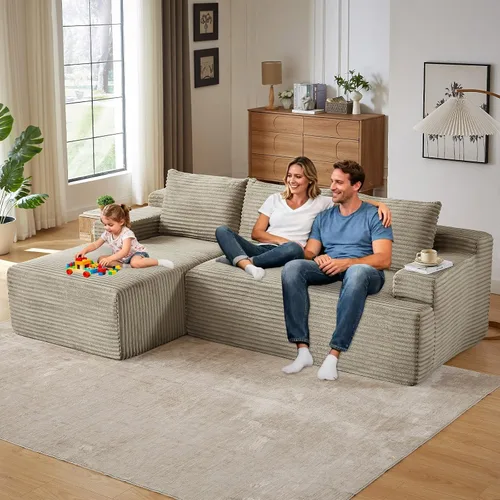 Vista 51 de Sofá seccional Cloud de 96 pulgadas, sofá deshuesado para sala de estar, sofá modular con asiento profundo, sofá de pana cómodo y esponjoso con Negro