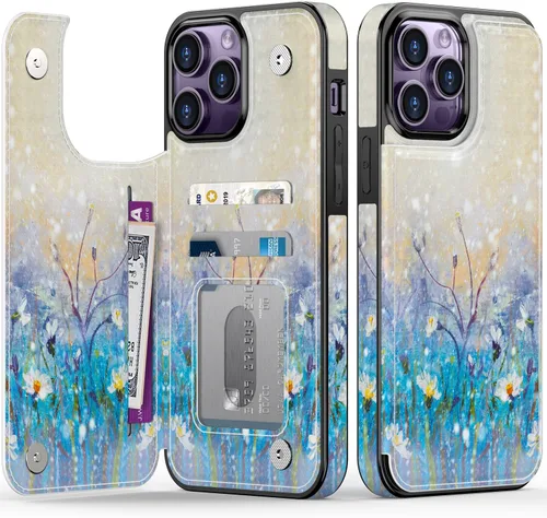 Vista 278 de LETO para iPhone 15 Pro Funda tipo cartera - Tapa tipo folio con patada - Diseños de moda - Tarjetero - Funda protectora para mujeres y niñas - 6.1