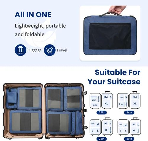 Vista 7 de Juego de 8 juegos6 juegos4 cubos de compresión para viajes, artículos esenciales ligeros de viaje para vacaciones, accesorios de viaje para maleta