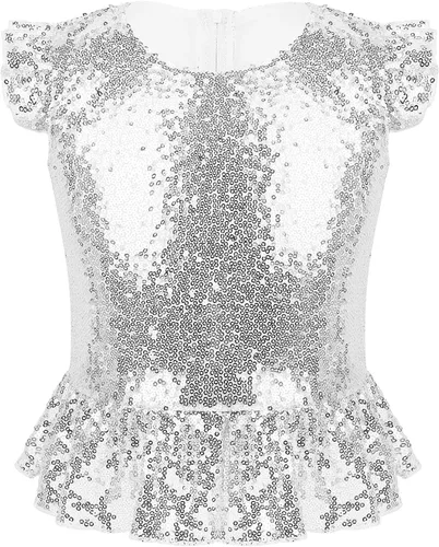 Vista 3 de YiZYiF - Camiseta de manga corta con volantes y lentejuelas brillantes para niñas y niñas