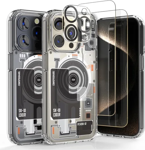Vista 9 de Compatible con iPhone 15 Pro, parte trasera de policarbonato transparente + funda de parachoques de TPU, compatible con MagSafe, esquinas que