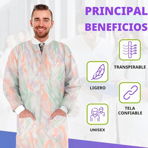 Vista 5 de AMZ Medical Supply Abrigos de laboratorio desechables. Abrigo de laboratorio de SMS de 50 GSM de longitud hasta la rodilla con cuello y puños