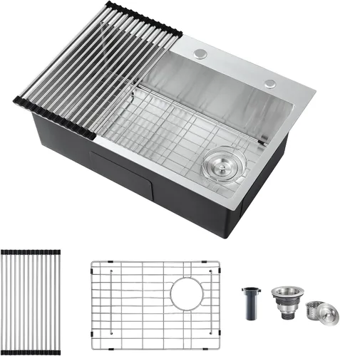 Vista 13 de ROVATE Fregadero de barra empotrable de 13 x 15 x 8 pulgadas, Fregadero de cocina pequeño de montaje superior de un solo compartimento, Fregaderos