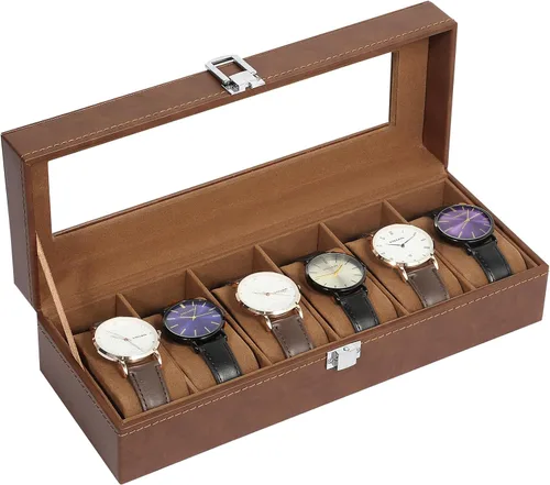 Vista 19 de Uten 12-Slot Watch Box, 2-Layers PU Leather Watch Case with Lock Negro
