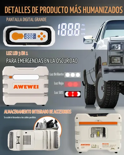 Vista 5 de Compresor de aire portátil para inflado de neumáticos, bomba de aire de 150 PSI para neumáticos de automóvil, bomba automática de inflado rápido