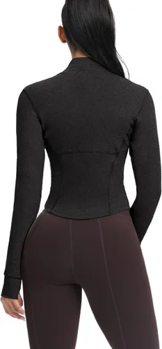 Vista 50 de AVGO Chaquetas de entrenamiento recortadas para mujer, con cremallera, ajustadas, atléticas, con agujeros para el pulgar