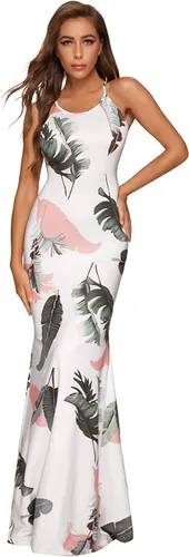 Vista 4 de SheIn - Vestido sexy largo hasta el tobillo con diseño a rayas, para mujer, vestido de fiesta de verano con tirantes delgados y espalda descubierta