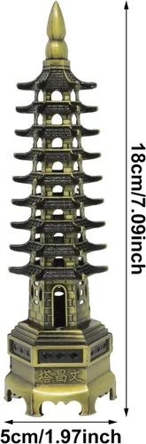Vista 2 de Honbay 1 pieza de aleación de metal WenChang Torre Modelo Estatua Feng Shui Decoración Budismo Templo Decoración Jardín Miniatura para Oficina Hogar