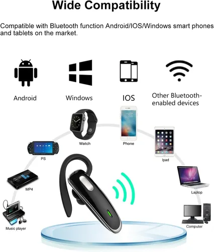 Vista 5 de Auriculares Bluetooth, V5.1 Auriculares inalámbricos ultraligeros manos libres con cancelación de ruido y micrófono para teléfono celular, PC