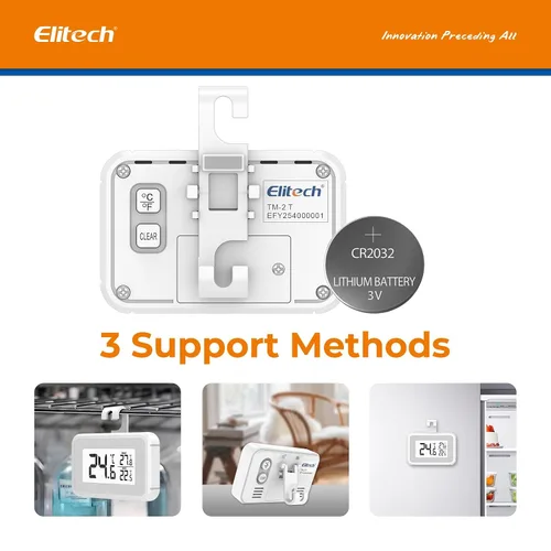 Vista 8 de Termómetro de frigorífico Elitech, termómetro digital para refrigerador y congelador a prueba de agua, pantalla LCD grande, función de registro