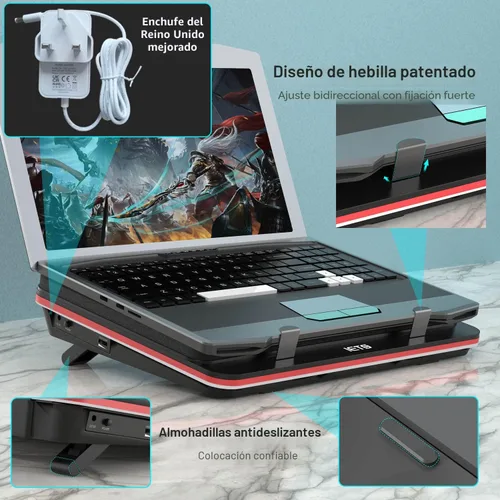 Vista 6 de IETS GT500 Potente almohadilla de refrigeración con turboventilador (4200 RPM) para laptop con velocidad infinitamente variable, espuma sellada