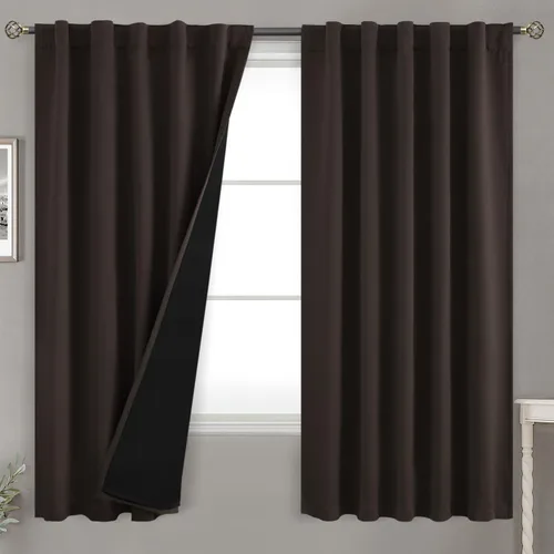 Vista 163 de BGment Cortinas 100% opacas beige de 63 pulgadas de largo con forro aislante térmico, bolsillo para varilla y lengüeta trasera de doble capa