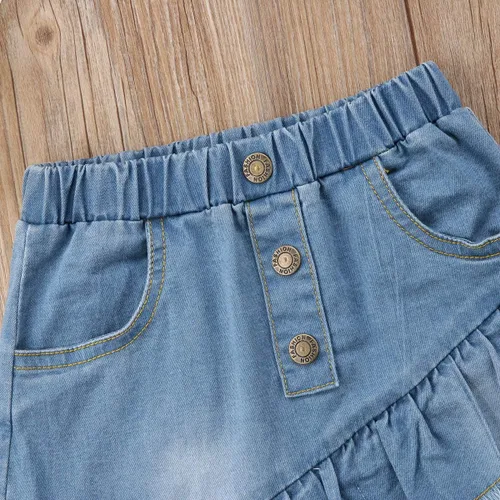 Vista 2 de Minifalda de mezclilla para niños y niñas pequeñas, vestido corto con volantes