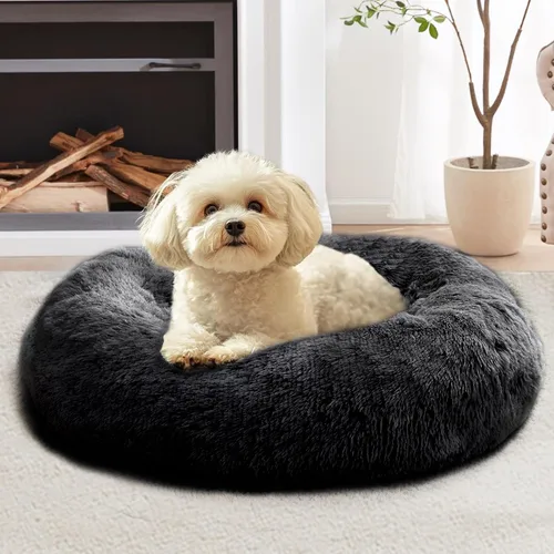 Vista 53 de JOLLYVOGUE - Cama calmante para perros y gatos pequeños y medianos, antiansiedad, redonda, suave, acogedora con parte inferior antideslizante