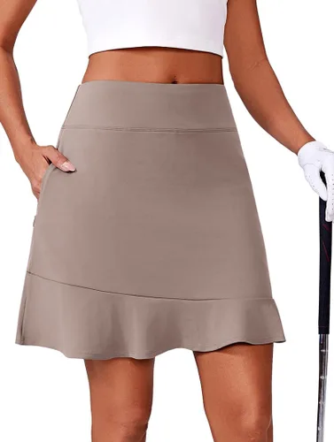 Vista 2 de PINSPARK Falda pantalón de golf de 18 pulgadas para mujer, con 6 bolsillos, UPF50+, cintura alta, volantes, atlética, casual, para tenis