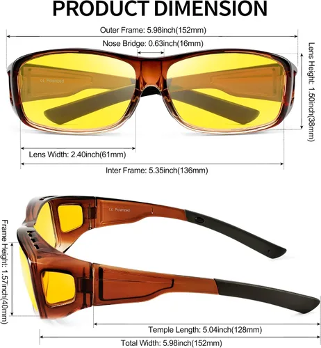 Vista 2 de URUMQI Lentes de conducción de visión nocturna para hombres y mujeres, lentes polarizados antirreflejos, lentes de noche HD amarillos