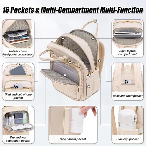 Vista 4 de Mochila Tealari para laptop para mujeres, mochila para laptop de 15.6 pulgadas para el trabajo, mochila de viaje impermeable, mochila universitaria