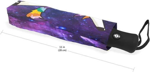 Vista 5 de Wamika Divertido paraguas de unicornio con diseño de galaxia y nebulosa, cierre automático, diseño de estrellas arcoíris, compacto, resistente al