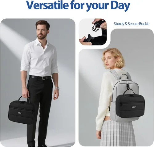 Vista 7 de Aosbos - Bolsa de almuerzo aislada para adultos - Elegante lonchera pequeña en sarga para trabajo, oficina - Bolsa de almuerzo suave y portátil