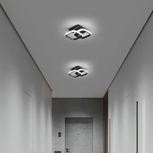 Vista 2 de Lámpara de techo LED moderna, 9 pulgadas, cuadrada, 6500 K, blanco frío, negro, mini lámpara de techo para pasillo, dormitorio, cocina, balcón
