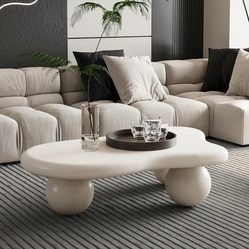 Vista 18 de Mesa de centro irregular moderna de 40 pulgadas, mesa de centro única de nube para sala de estar, mesas centrales bajas y lindas con 4 patas